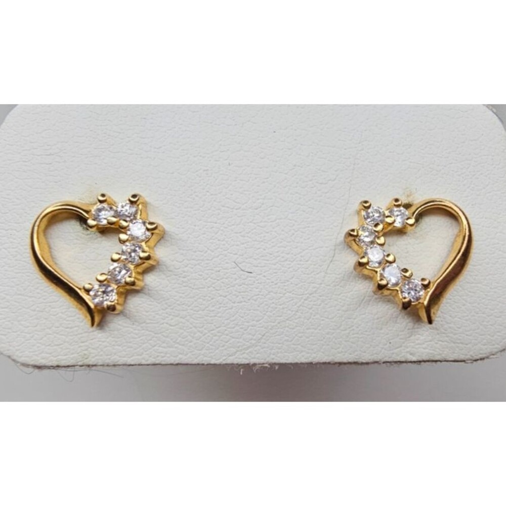 925 Gold Tone Silver CZ Open Heart Post Earrings With Gold 925 Backs